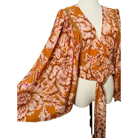 NWT Bohemian Small Band Of The Free Top Blouse Gold Blush Pink Paisley Print - Picture 5 of 12